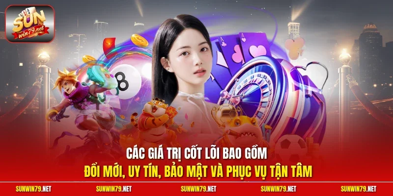 Các giá trị cốt lõi bao gồm đổi mới, uy tín, bảo mật và phục vụ tận tâm